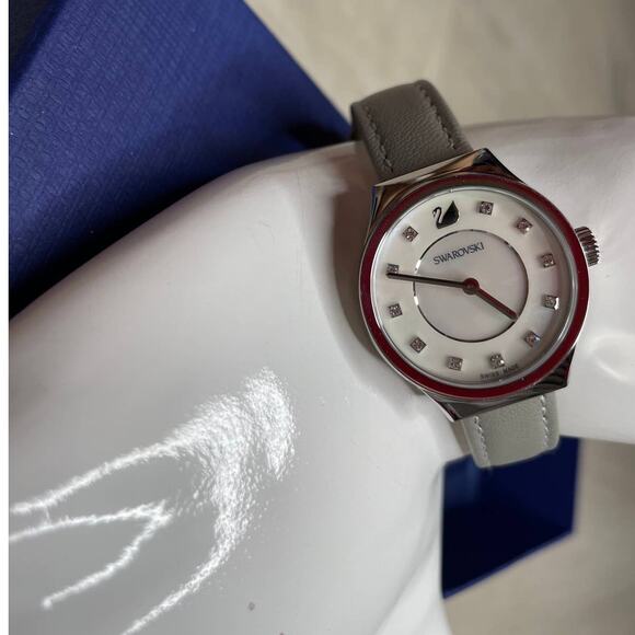SWAROVSKI GRAY LEATHER MOTHER OF PEARL DIAL WATCH main image 12